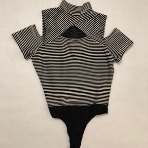 Cache black and white striped bodysuit